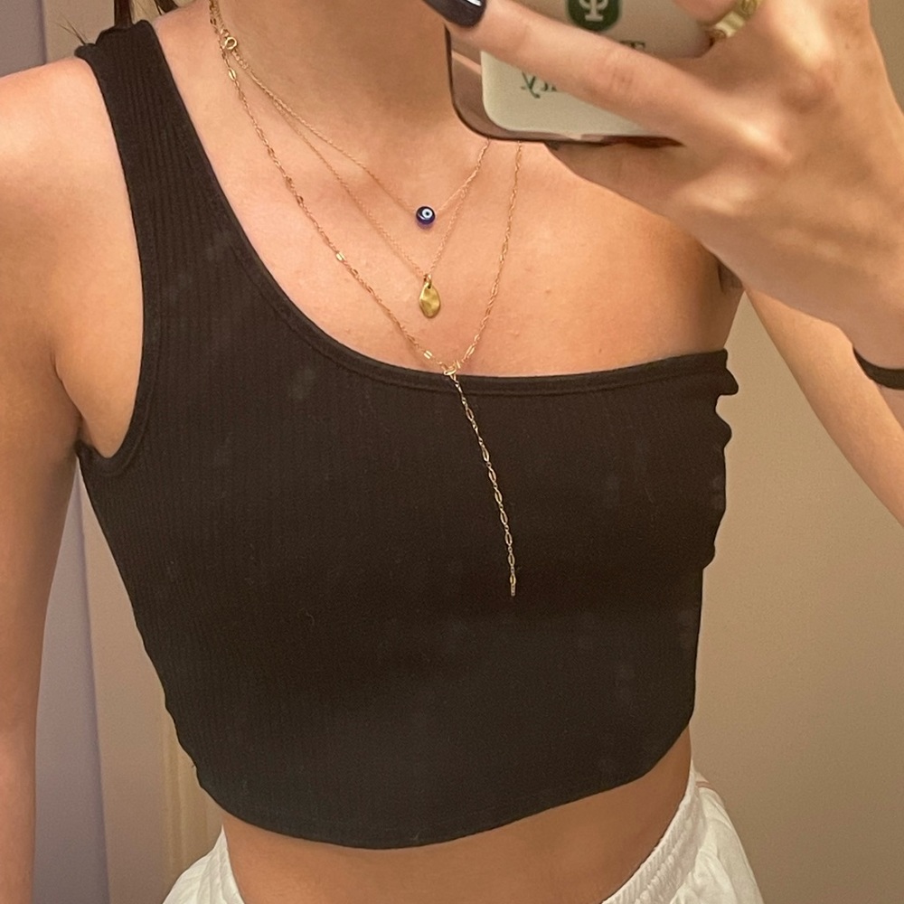 one shoulder black ribbed crop top